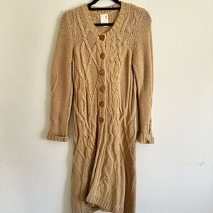 Anthropologie Wool Knit Sweater Cardigan Duster Cable Small Far Away From Close